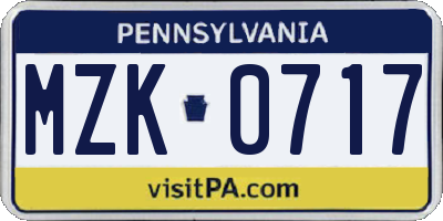 PA license plate MZK0717