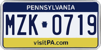 PA license plate MZK0719