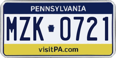 PA license plate MZK0721