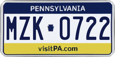 PA license plate MZK0722