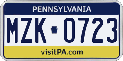 PA license plate MZK0723