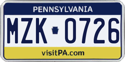 PA license plate MZK0726