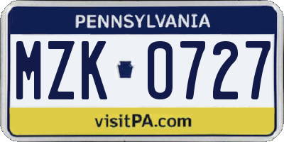 PA license plate MZK0727