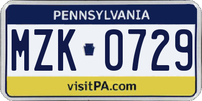 PA license plate MZK0729