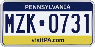 PA license plate MZK0731