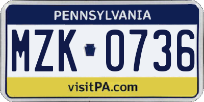 PA license plate MZK0736