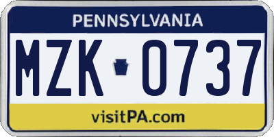 PA license plate MZK0737