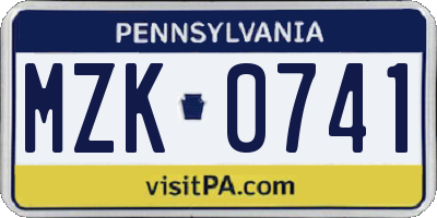 PA license plate MZK0741