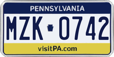 PA license plate MZK0742