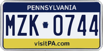 PA license plate MZK0744