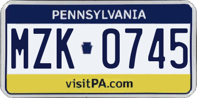 PA license plate MZK0745