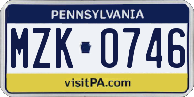 PA license plate MZK0746