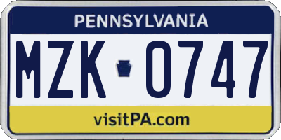 PA license plate MZK0747