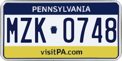 PA license plate MZK0748