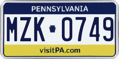 PA license plate MZK0749