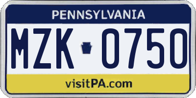 PA license plate MZK0750