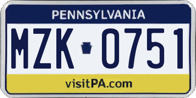 PA license plate MZK0751