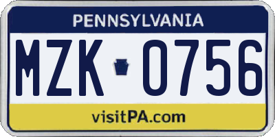 PA license plate MZK0756