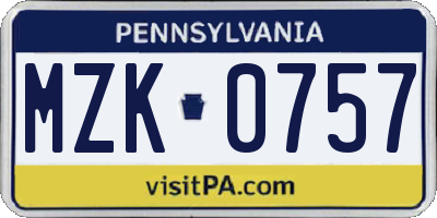 PA license plate MZK0757
