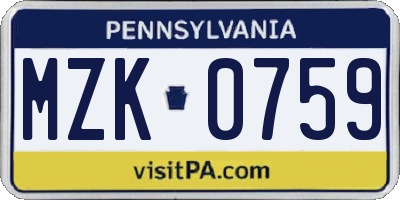 PA license plate MZK0759