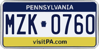 PA license plate MZK0760