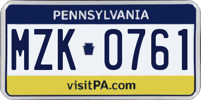 PA license plate MZK0761