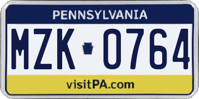 PA license plate MZK0764