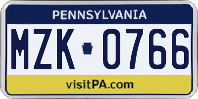 PA license plate MZK0766