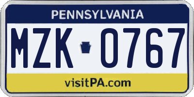 PA license plate MZK0767