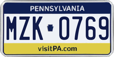 PA license plate MZK0769