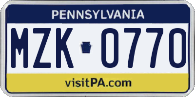 PA license plate MZK0770