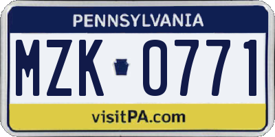 PA license plate MZK0771