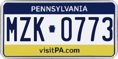PA license plate MZK0773