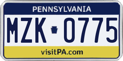 PA license plate MZK0775