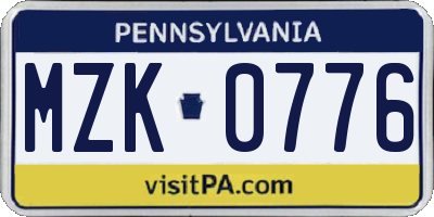 PA license plate MZK0776