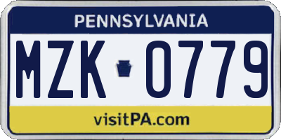 PA license plate MZK0779