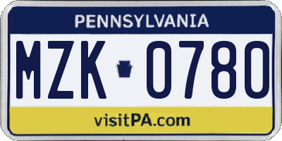 PA license plate MZK0780