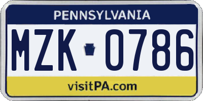 PA license plate MZK0786