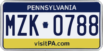 PA license plate MZK0788