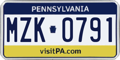PA license plate MZK0791