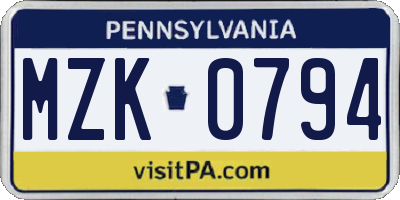 PA license plate MZK0794