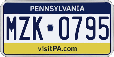 PA license plate MZK0795