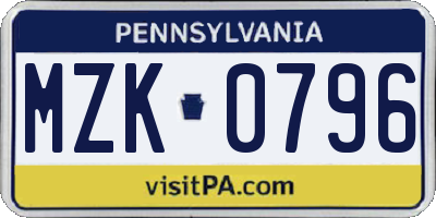PA license plate MZK0796