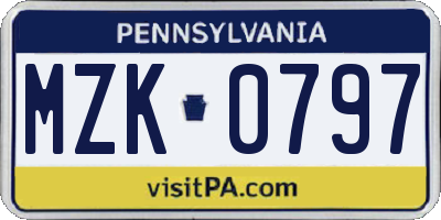 PA license plate MZK0797