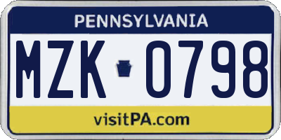 PA license plate MZK0798