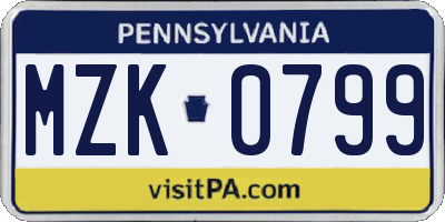 PA license plate MZK0799