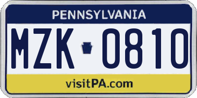 PA license plate MZK0810