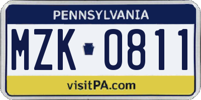 PA license plate MZK0811