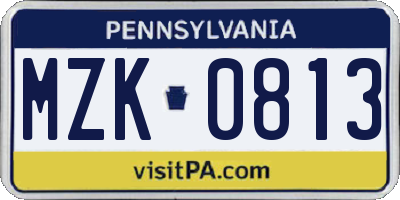 PA license plate MZK0813