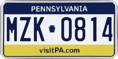 PA license plate MZK0814